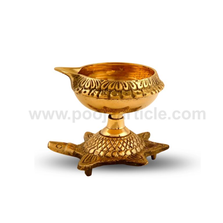 Brass Kuber Diya with Turtle Base, Engraved Design